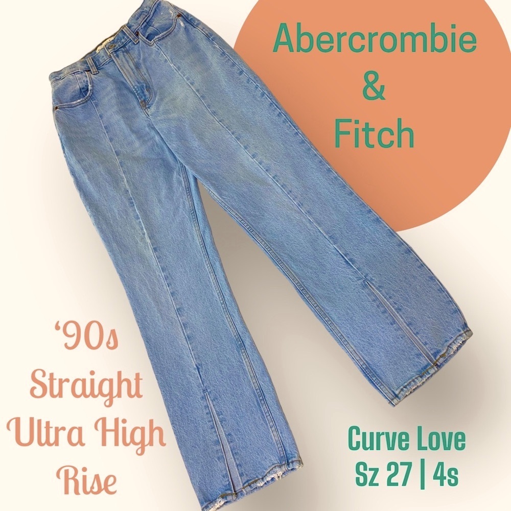 A&F 90s Straight Ultra High Rise Curve Love Slit Font Jeans Sz 27|4s